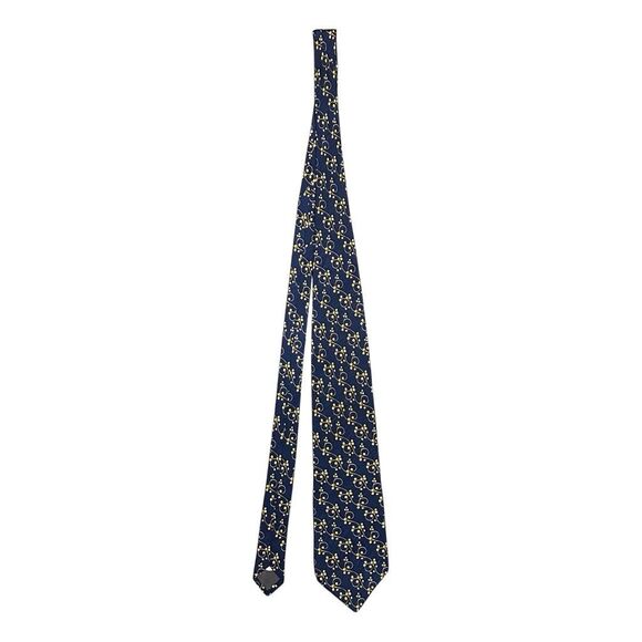 YSL Yves Saint Laurent Mens Navy Blue Leaf Botanical Designer Neck Tie Silk